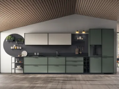 Cucina Moderna Jeometrica 04 in decorativo Selva e Soft Beige di Scavolini