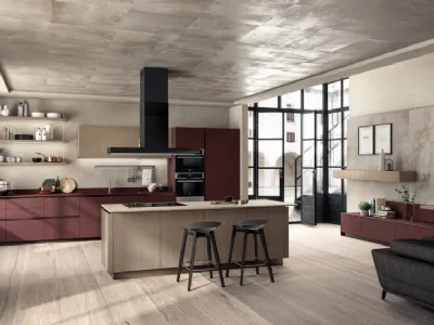 Cucina Moderna Liberamente 02 Rosso Jaipur e Rovere Dune di Scavolini