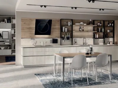 Cucina Moderna Liberamente 06 Concrete Jersey e Rovere Voyage di Scavolini