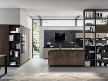 Cucina Moderna Liberamente Grigio Selce e Oxide Bronze di Scavolini