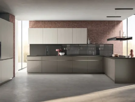 Cucina Moderna angolare Lumina in laminato Urban Steel e in decorativo Oriental Light di Scavolini