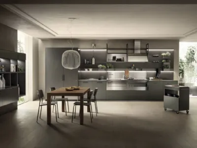 Cucina Moderna Mia 04 Verde Minerale e Acciaio Scuro di Scavolini