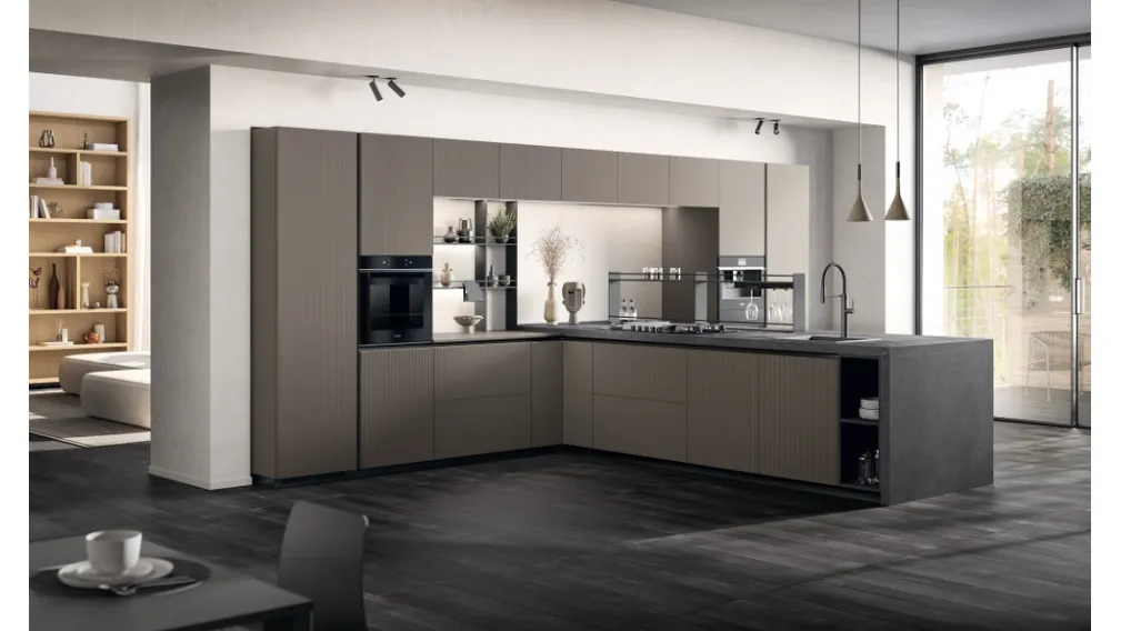 Cucina Moderna Mira in laminato Strips Urban Steel di Scavolini