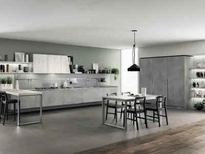 Cucina Moderna Mood 03 in Concrete Brooklyn e Rovere Actual di Scavolini