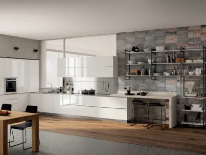 Cucina Moderna Mood in laccato lucido Bianco Prestige di Scavolini