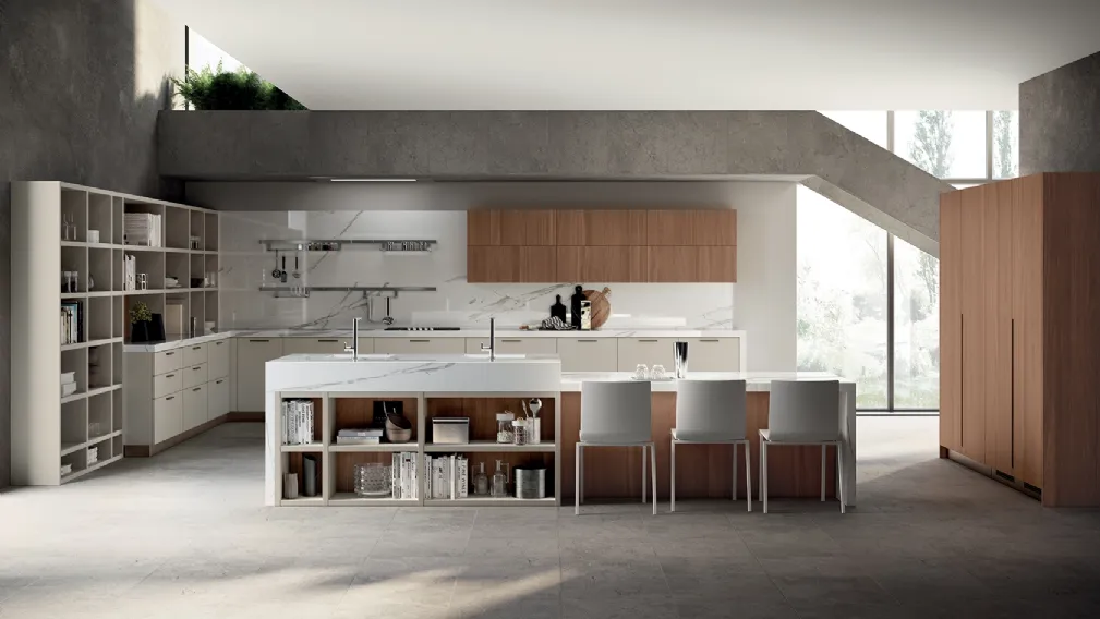 Cucina Moderna Mood Laccato Tortora e Noce Tussah di Scavolini