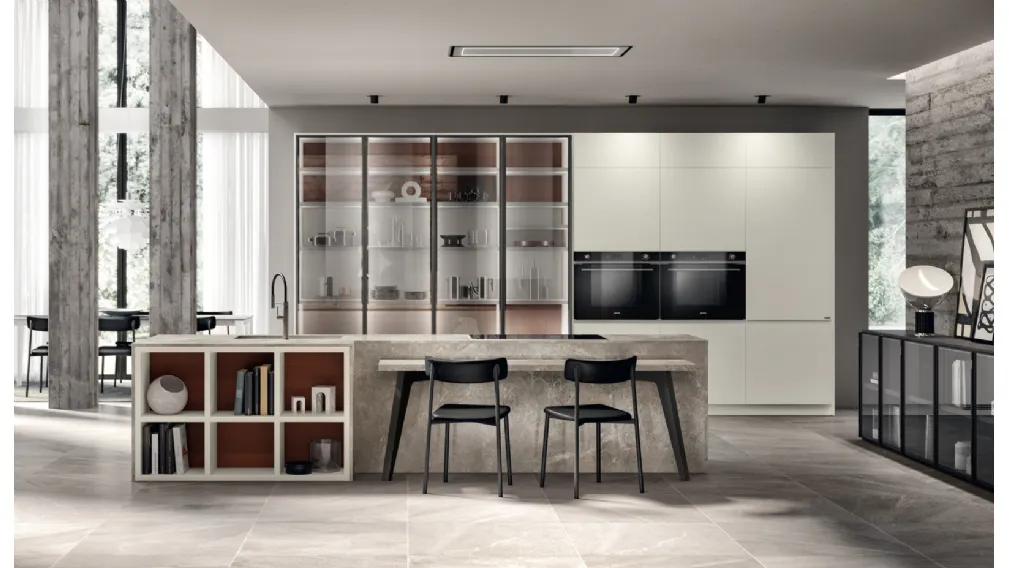 Cucina Moderna Motus in laccato opaco Bianco Prestige di Scavolini