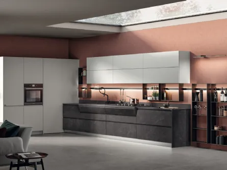 Cucina Moderna Motus in Pietra Abyss e laccato opaco Grigio Airone di Scavolini