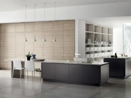 Cucina Moderna Qi con doppia isola in laccato Grigio Ferro e Olmo Hono di Scavolini