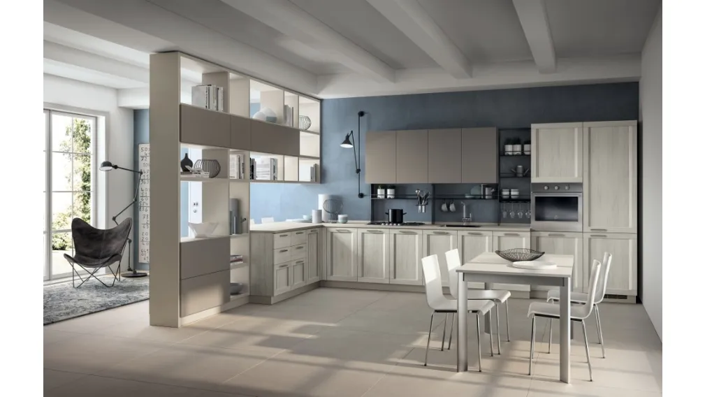 Cucina moderna angolare Sax in decorativo Rovere Artic e laccato opaco di Scavolini