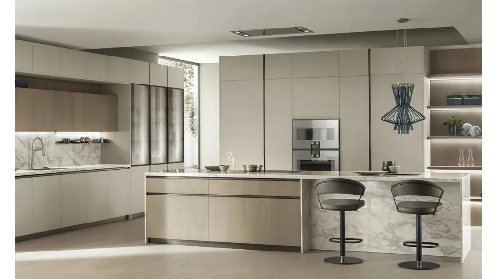 Cucina DeLinea in Biomalta Argilla Lima e Rovere Dune di Scavolini