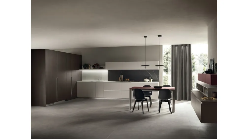 Cucina Moderna DeLinea in laccato Grigio Chiaro e Rovere Grafite di Scavolini