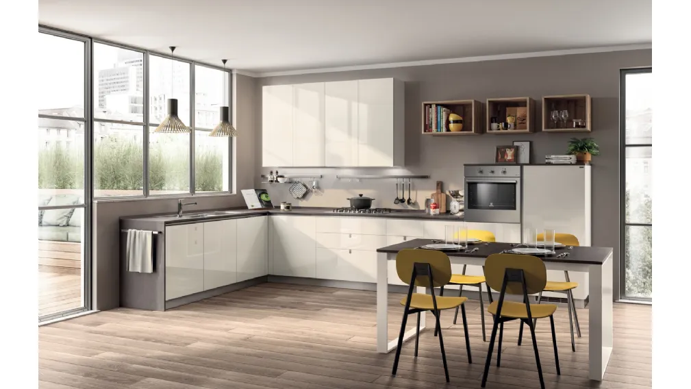 Cucina Moderna angolare Urban & Urban in laccato Bianco lucido di Scavolini