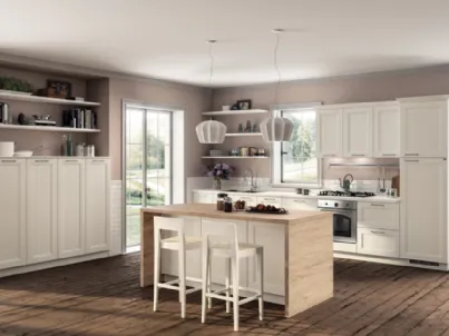 Cucina lineare Shabby Chic Colony in laccato Bianco opaco a doghe di Scavolini