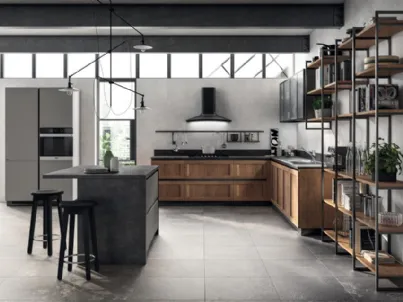 Cucina Shabby Chic angolare Evolution in decorativo Rovere Land e laminato Volcanic Ash di Scavolini
