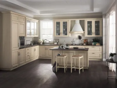 Cucina Shabby Chic Madeleine 07 Frassino Bianco Burro con isola di Scavolini