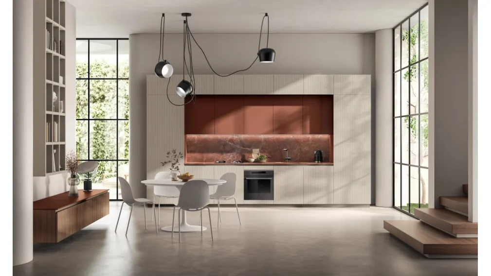 Cucina lineare su misura Mira 05 in laccato Tortora e Ruggine di Scavolini