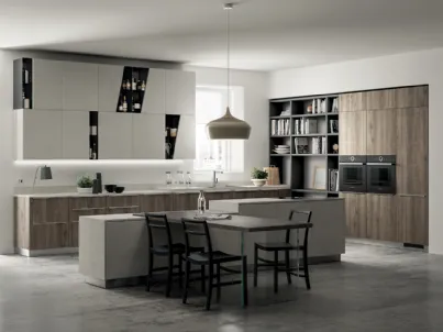 Cucina su misura con isola Mood 09 in Rovere Season con Isola Azimut di Scavolini
